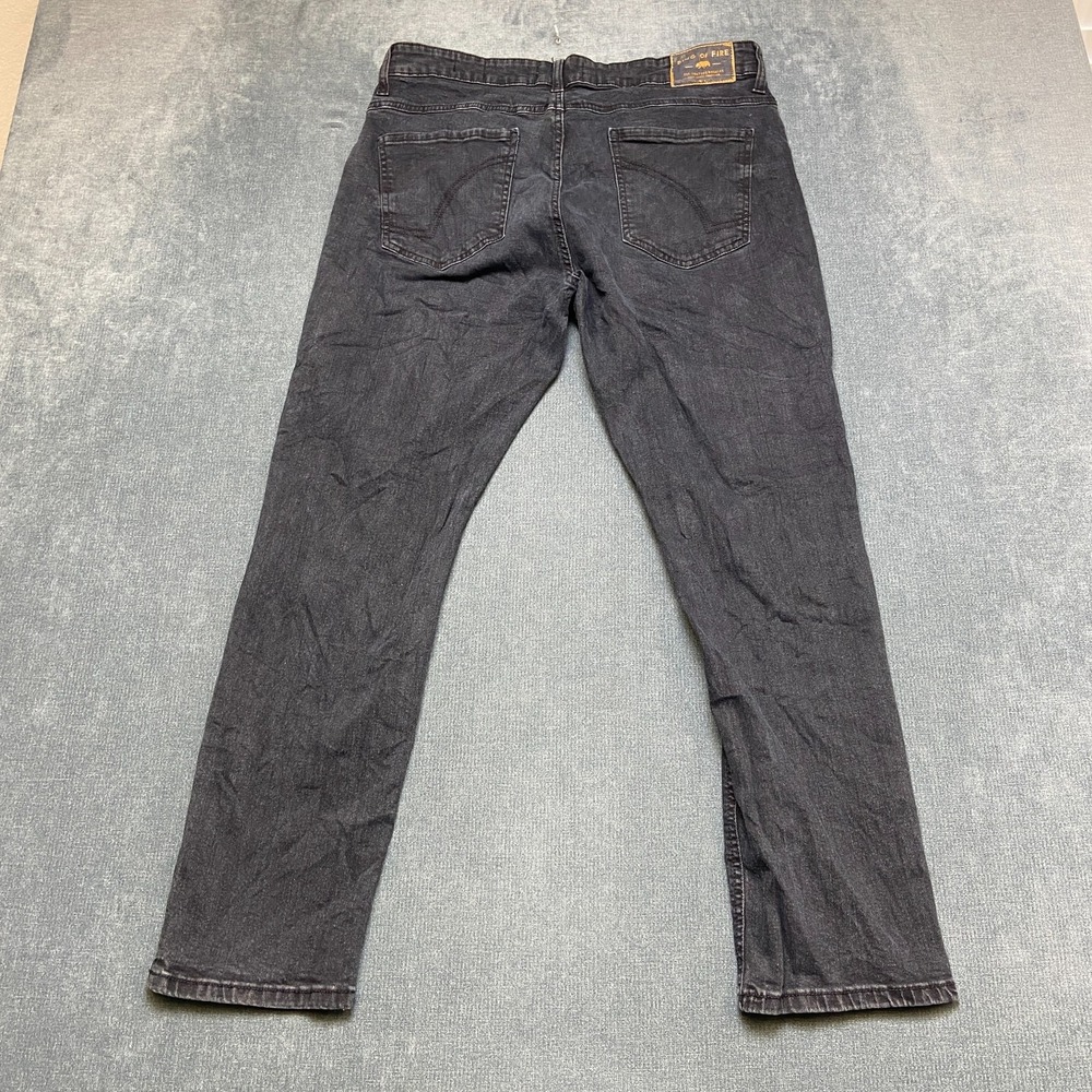 Ring of Fire Jeans Mens 36x30 Black Denim Pockets Ripped Dark Wash Slim Fit